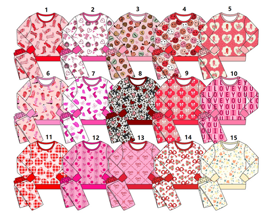 ( Moq 5 Each Style ) Baby Girls Toddler Long Sleeves Hearts Bows Shirt Pants Sibling Valentine's Sets