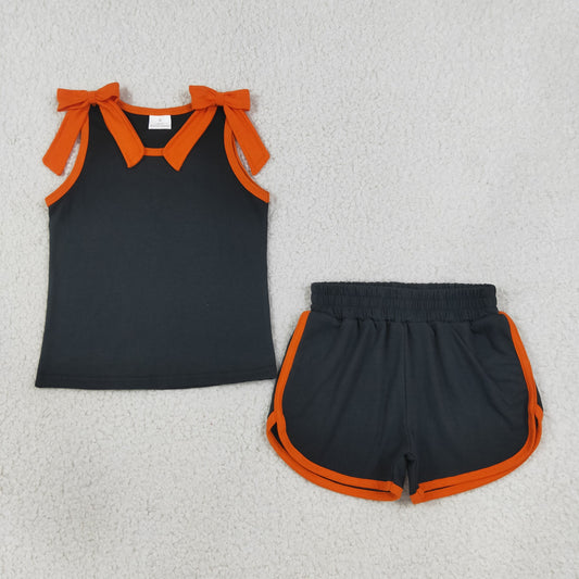 Baby Girls Kids Orange Bows Shirt Shorts Black Cotton Set Summer Clothes RTS