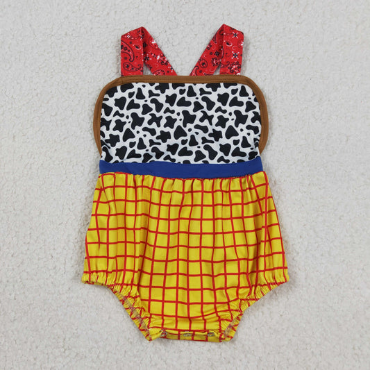 Baby Boys Infant Cow Print Yellow Plaid Bubble Romper RTS