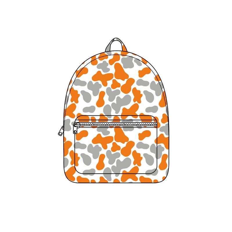 ( Moq 5 ) Preorder Baby Toddler Kids Orange Grey Camo Print Zipper Backpack Team Bag
