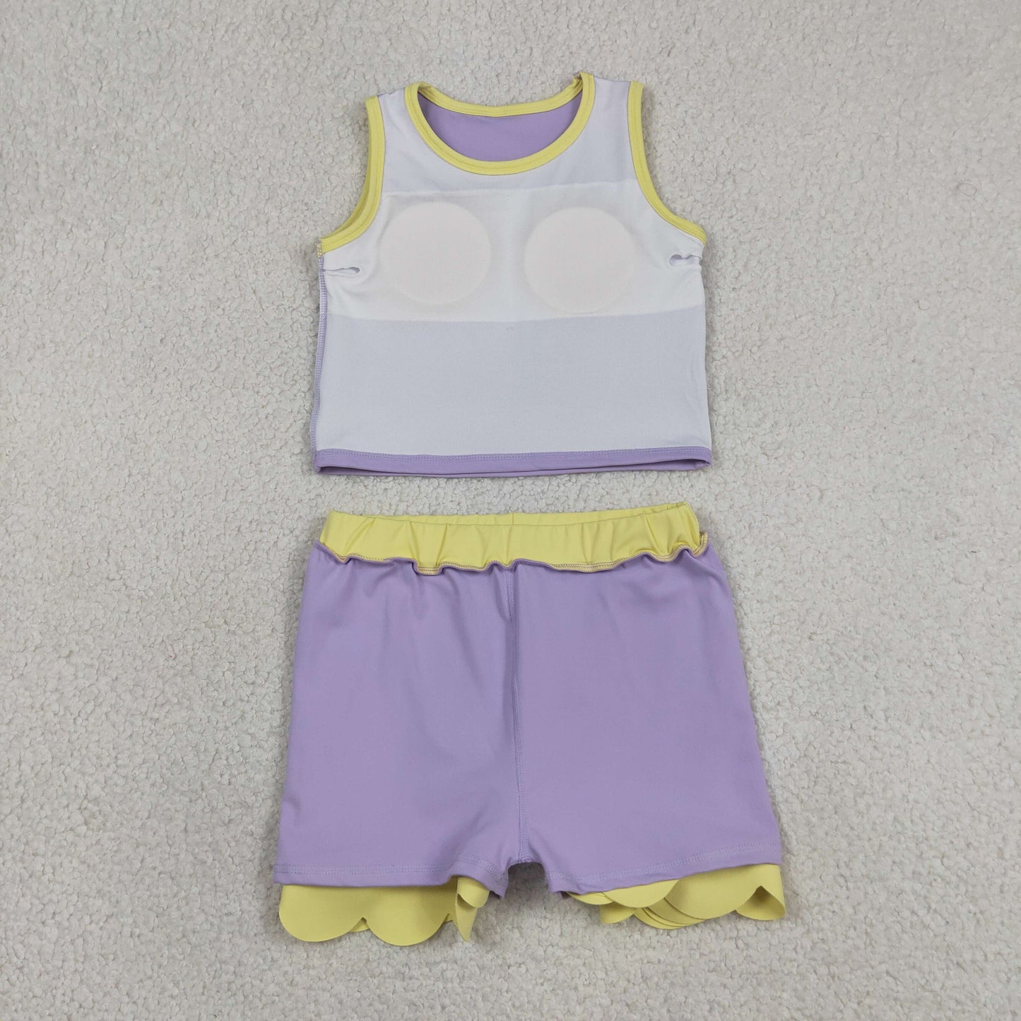 Sibling Baby Girls Kids Sleeveless Shirts Scallop Skirts Shorts Yoga Active Sets Clothes RTS