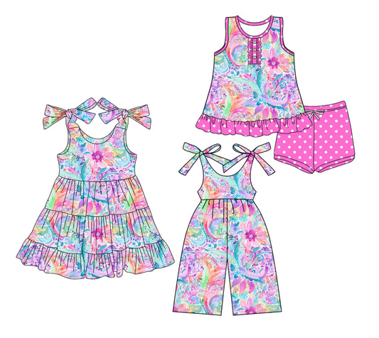 ( Moq 5 Each Style ) Sibling Baby Girls Kids Colorful Flower Dress Jumpsuit Set Clothes