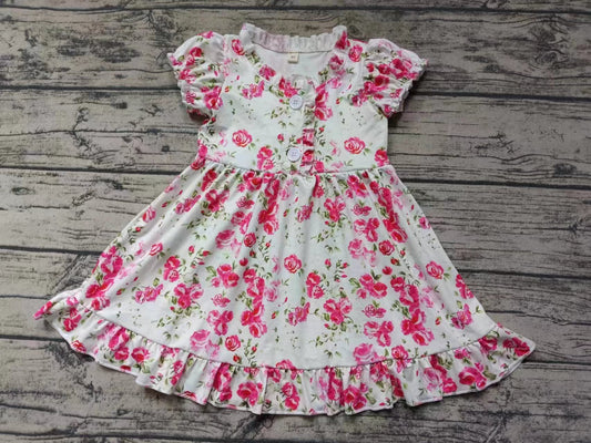 Moq 5 Baby Girl Floral Short Sleeves Buttons Dress