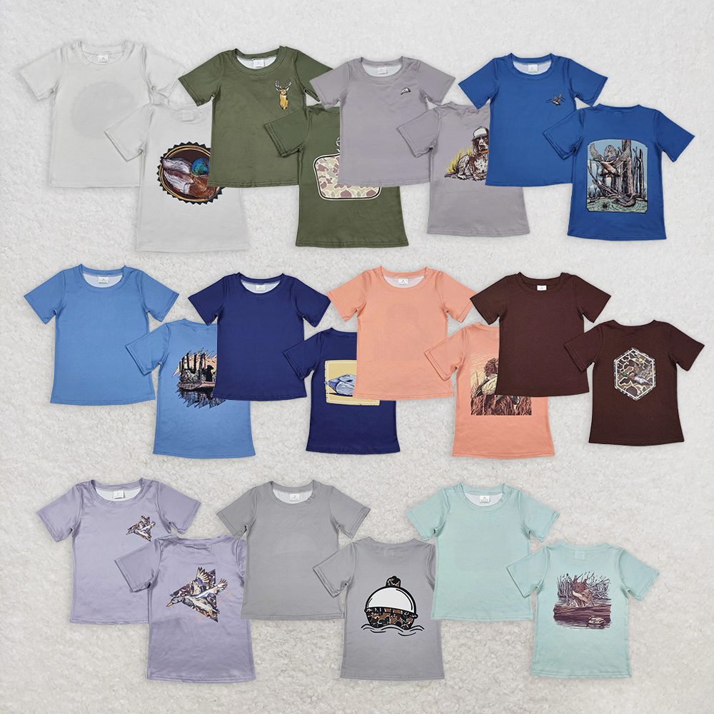 Colors (1-8) Baby Boy Short Sleeves Dog Deer Ducks Sibling Hunting Shirt Tops