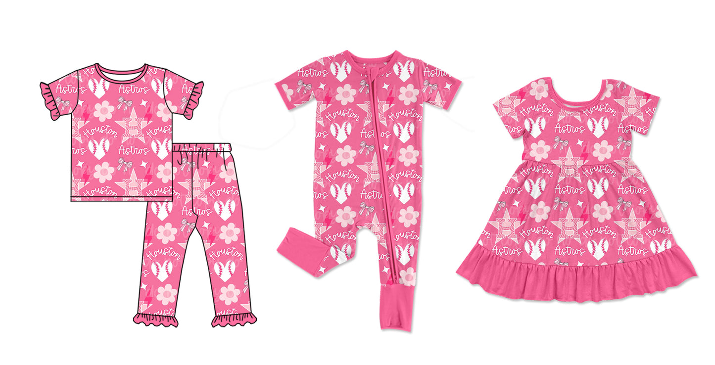 Baby Girl Short Sleeves Bows Baseball Sibling Blue Romper Dress Clothes Set ( Moq 5 Each Design )11.30