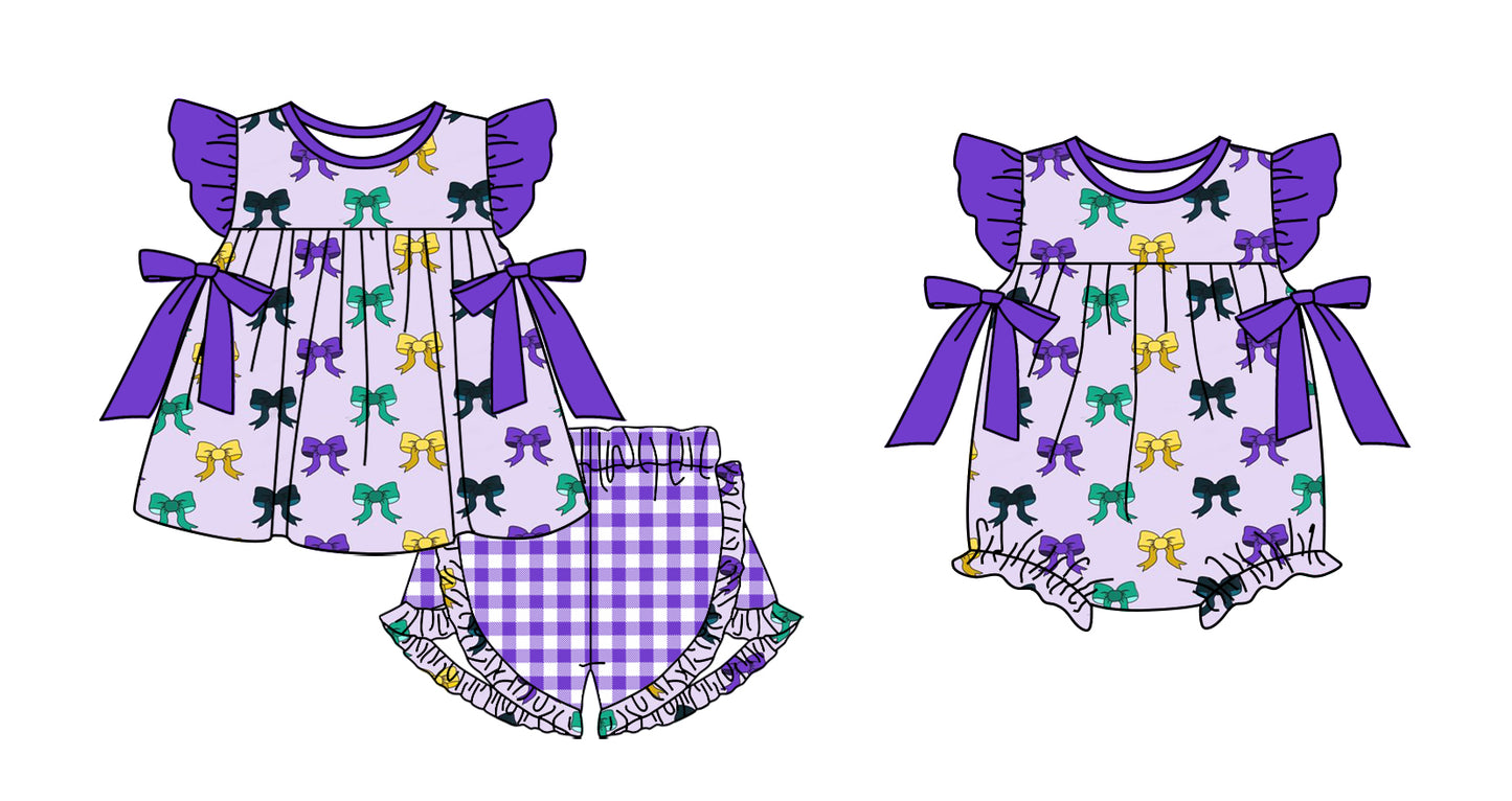 Baby Girl Short Sleeves Mardi Gras Bows Sibling Romper Clothes Set ( Moq 5 Each style ) 12.4