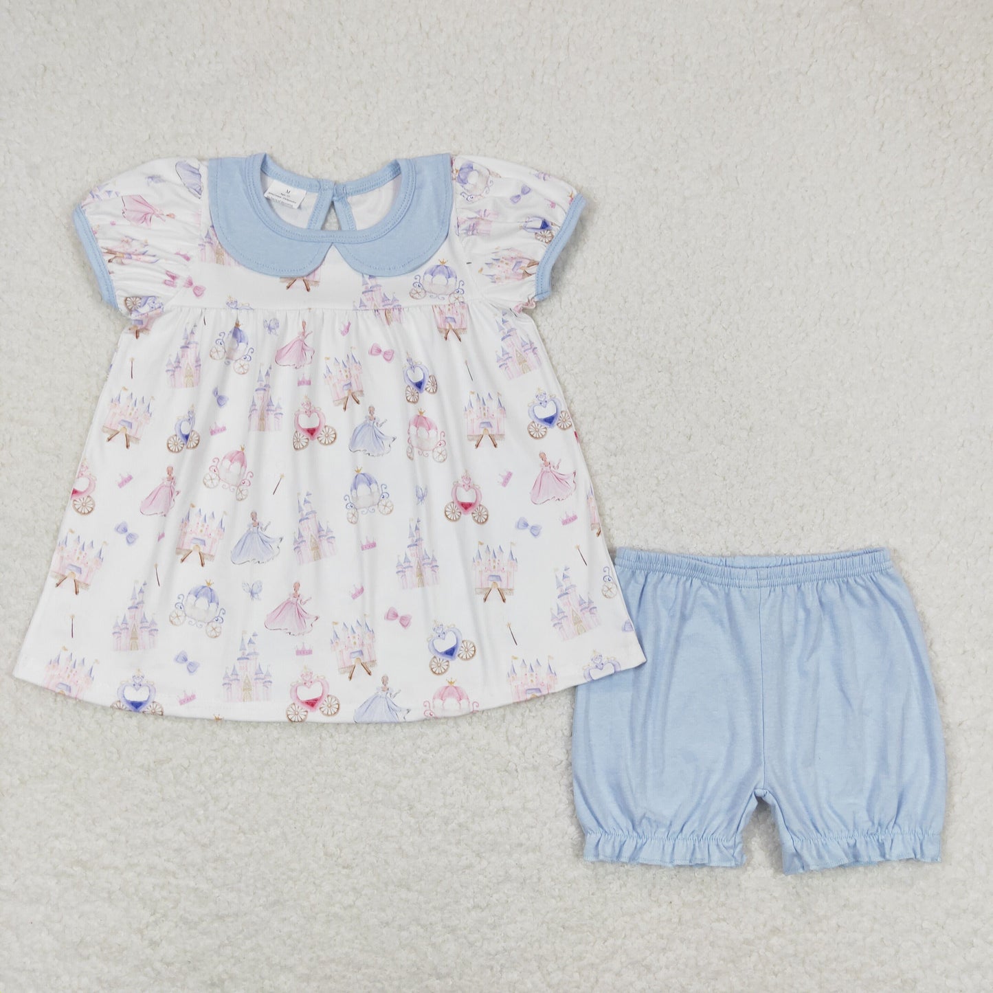 Baby Girl Short Sleeves Princess Tops Blue Shorts Set