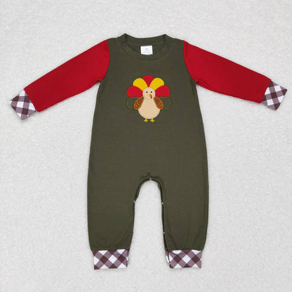 LR0666 Pre-order Baby Girl Long Sleeves Embroidery turkey One Piece Thanksgiving Romper