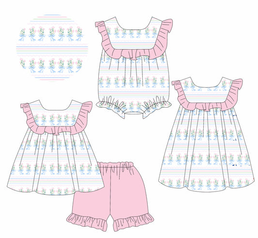 Baby Girl Flower Stripes Ruffle Sibling Romper Dress Set ( Moq 5 Each Style ) 1.24