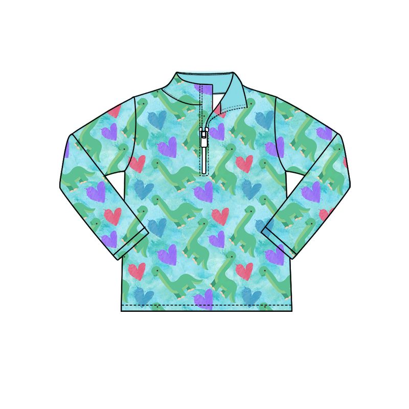 ( Moq 5 ) Preorder Baby Boys Kids Long Sleeves Dinosaurs Hearts Zipper Shirt Valentine Clothes