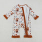 Baby Girl Long Sleeves Western Cow Flower Brown Ruffle Zipper Romper RTS