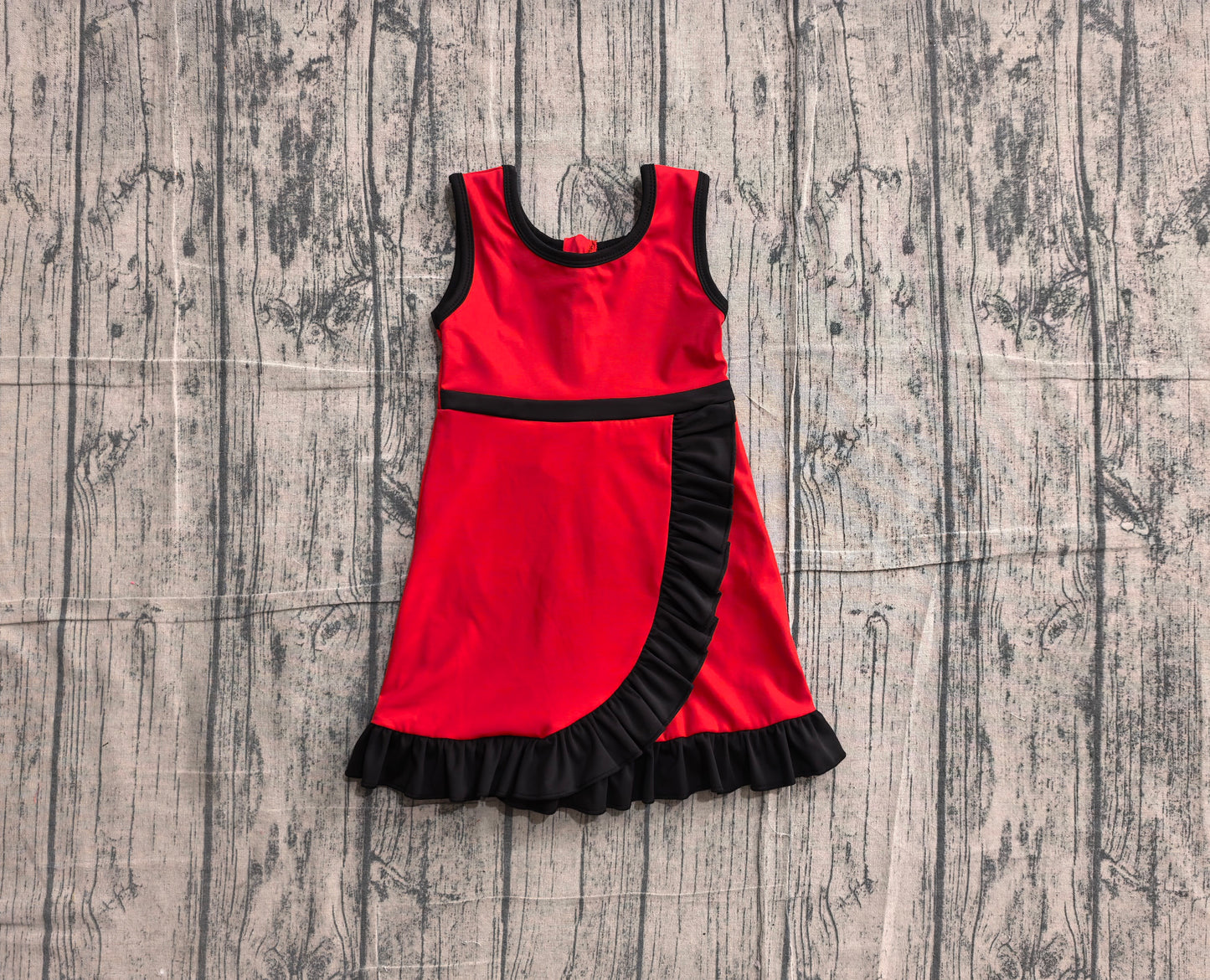 ( No moq ) Preorder Baby Girls Kids Sleeveless Shorts Black Scallop Red Dress Yoga Active Clothes