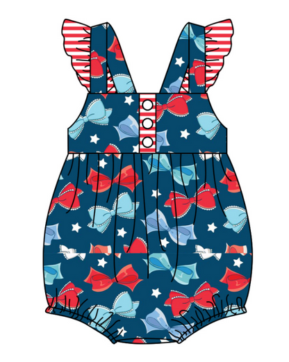 Baby Girl July 4th Bows Sibling Romper Dress Clothes Set ( Moq 5 Each Design )