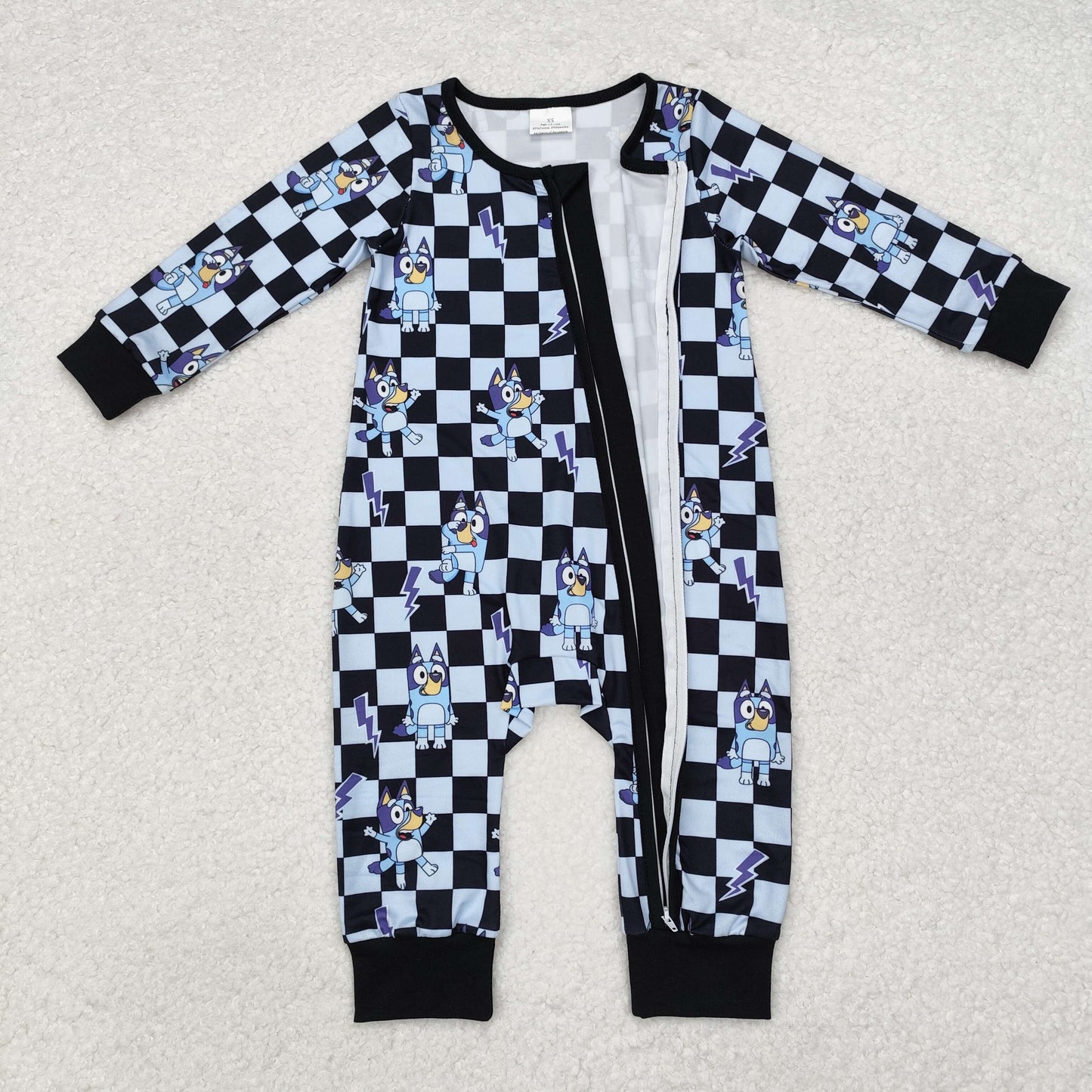 Baby Boy Infant Long Sleeves Dogs Checkered Zipper Romper