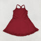 Baby Girl Sleeveless Dark Red Yoga Active Ruffle Summer Dress RTS