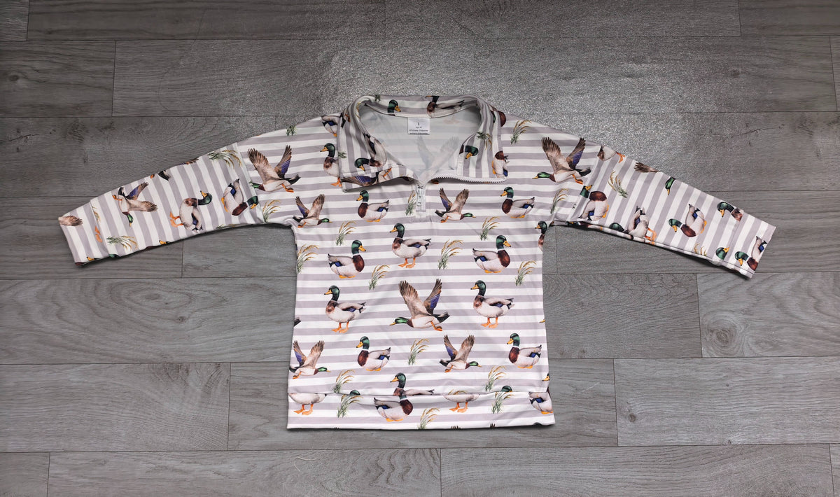 ( No moq ) Preorder Baby Boys Kids Long Sleeves Ducks Stripes Half Zip Shirt Pullover Tops