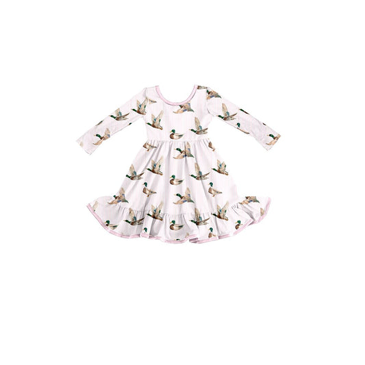 ( Moq 5 ) Preorder Baby Girls Kids Long Sleeves Ducks Knee Length Dress Clothes