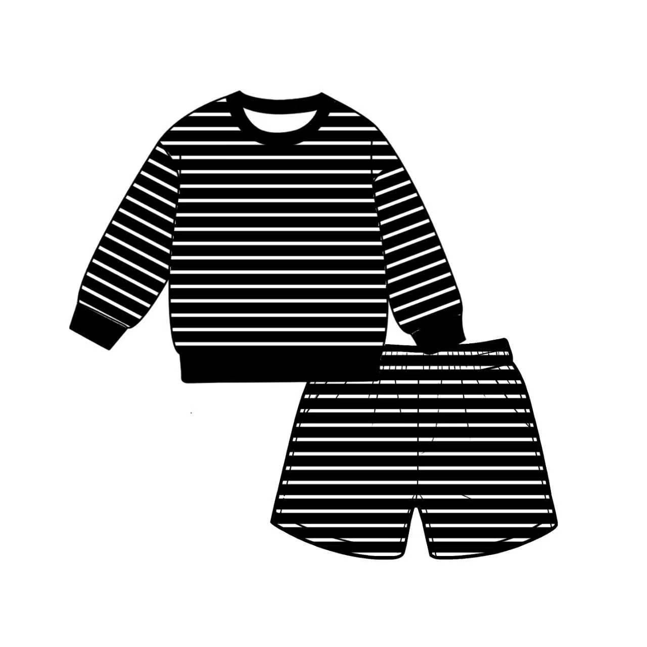 ( Moq 5 ) Preorder Adult Women Long Sleeves Shirt Pockets Black Stripes Shorts Yoga Active Set