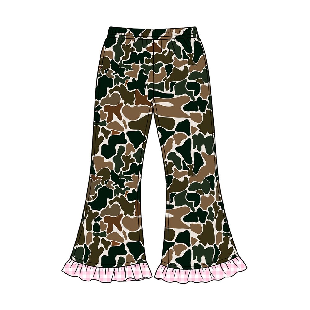 ( Moq 5 ) Preorder Baby Girls Kids Plaid Ruffle Bell Pants Bottoms Brown Camo Clothes