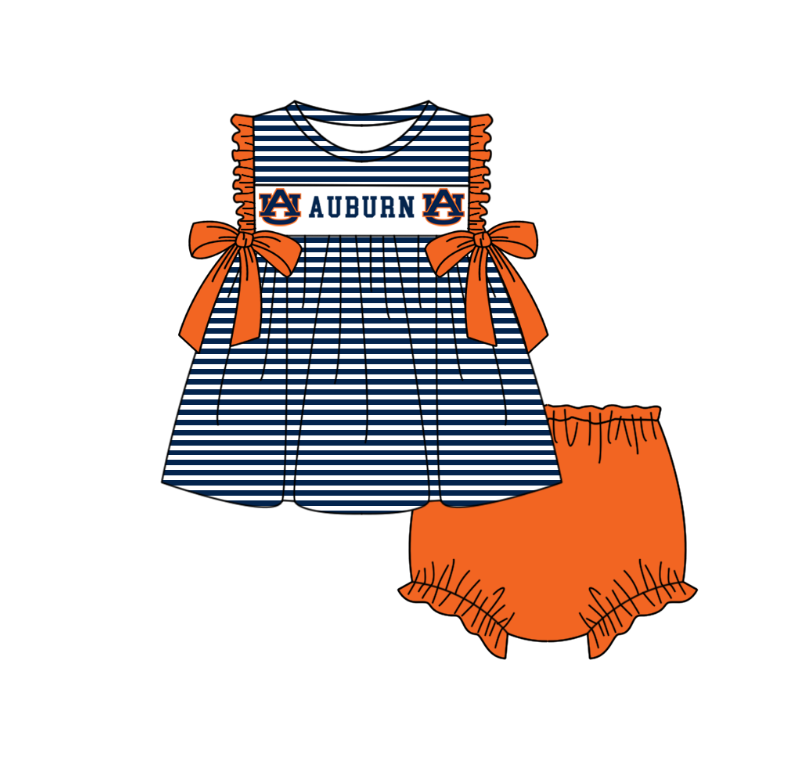( Moq 5 ) Baby Girls Toddler AU Bows Stripes Tops Bummie Shorts Team Set
