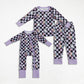 Sibling Girls Kids Long Sleeves Ghost Candy Plaid Halloween Purple Pajamas Footie Romper Set RTS