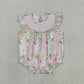 Baby Girls Infant Short Sleeves Embroidery Plaid Pink Flower Bubble Romper RTS