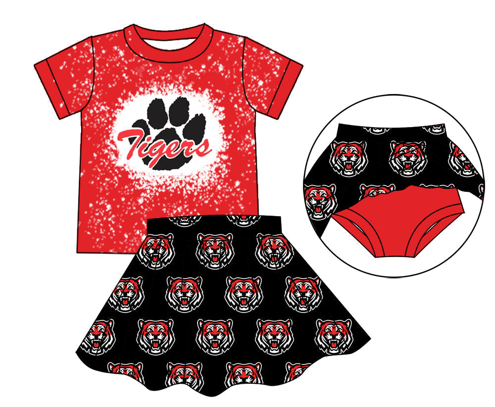 baby girl tiger red short sleeve shirt skirt shorts team set