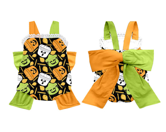 Baby Girl Halloween Pumpkin Big Bow Bubble Romper