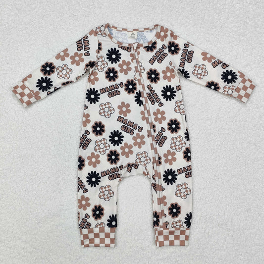 Baby Kids Infant Long Sleeves Mama's Girl Flower Zipper Bamboo Romper