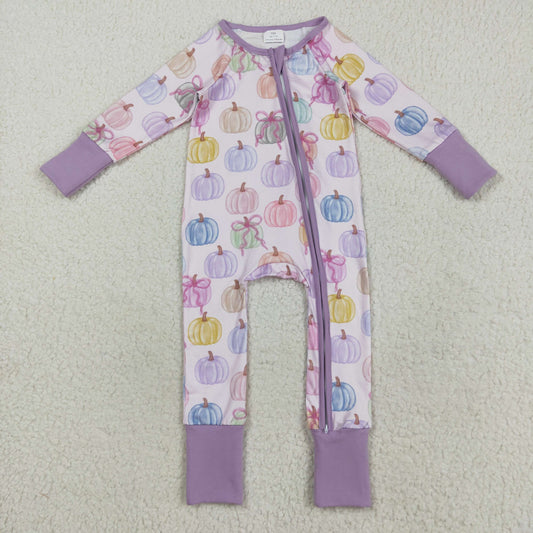 Baby Girl Long Sleeves Pumpkins Bows Zipper Pajamas Set RTS