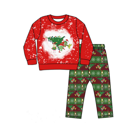 Baby Girl Christmas Tree Face Red Shirt Pants Set