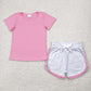 Preorder Baby Girl Short Sleeves Pink Cotton Shirt Stripes Shorts Set RTS