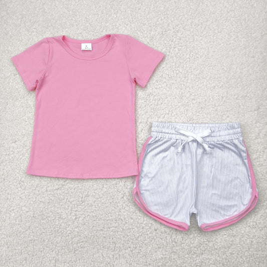 Preorder Baby Girl Short Sleeves Pink Cotton Shirt Stripes Shorts Set RTS