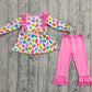 Baby Girl Long Sleeves Pumpkins Ruffle Tunic Pink Cotton Pants Halloween Clothes Set RTS