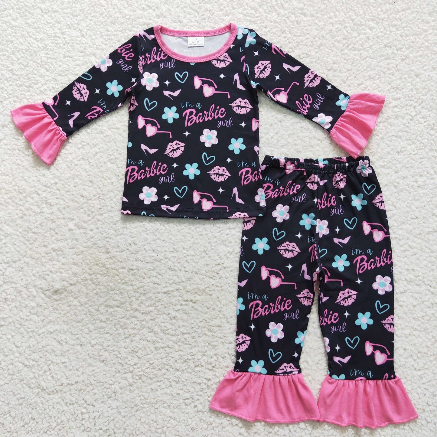 GLP0652 Baby Girl Long Sleeves Doll Floral Pants Pajamas Outfit