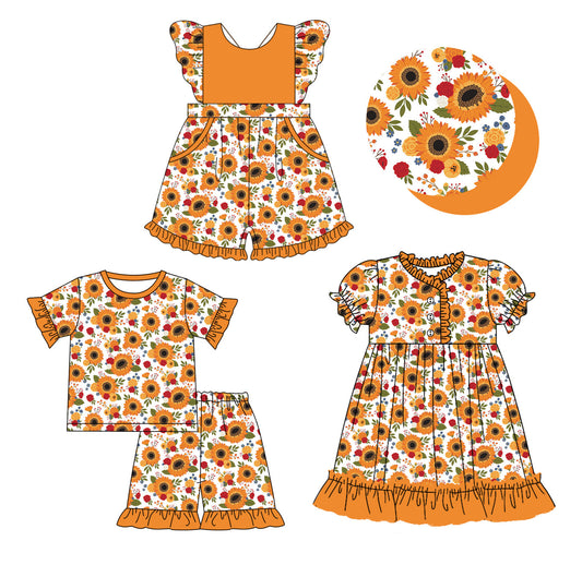 Baby Girl Short Sleeves Sunflower Sibling Jumpsuit Dress Set ( Moq 5 Each Design ) 12.10