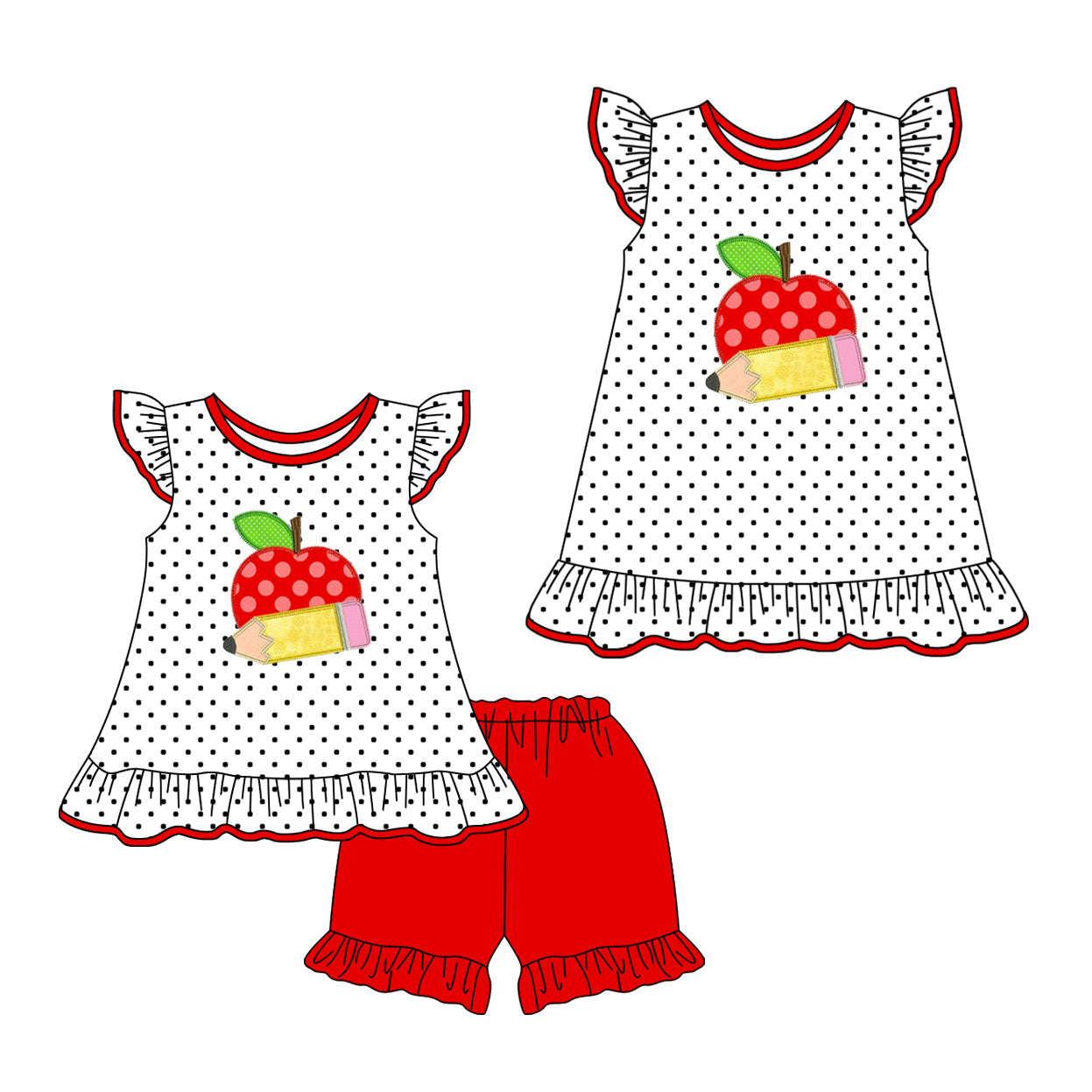 Baby Girl Back To School Apple Pencil Sibling Dress Set ( Moq 5 Each Style ) 1.17