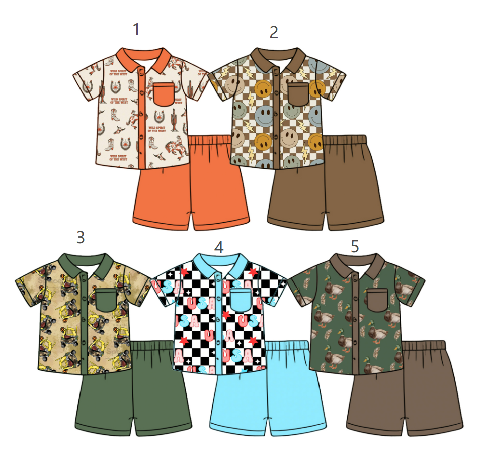 ( Moq 5 Each Style ) Sibling Baby Boys Kids Short Sleeves Buttons Shirts Shorts Sets Summer Clothes