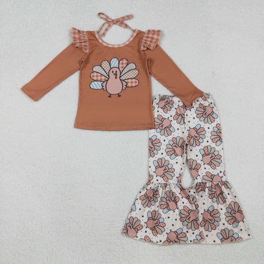 Girls Kids Long Sleeves turkey Shirt Bell Pants Thanksgiving Fall Set RTS