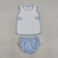 Baby Boys Kids Sleeveless White Tops Blue Plaid Bummie Shorts Set Clothes RTS