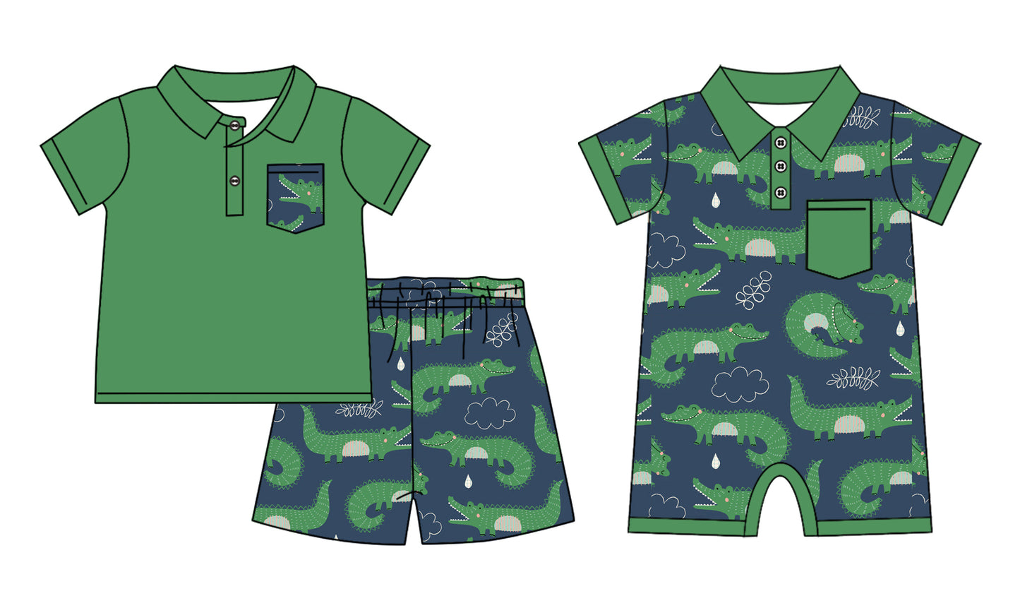 Baby Boy Short Sleeves Sibling Matching Green Romper Set ( Moq 5 Each Design )