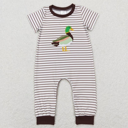 SR0517 Baby Boy Embroidery Duck Stripes Short Sleeves Romper