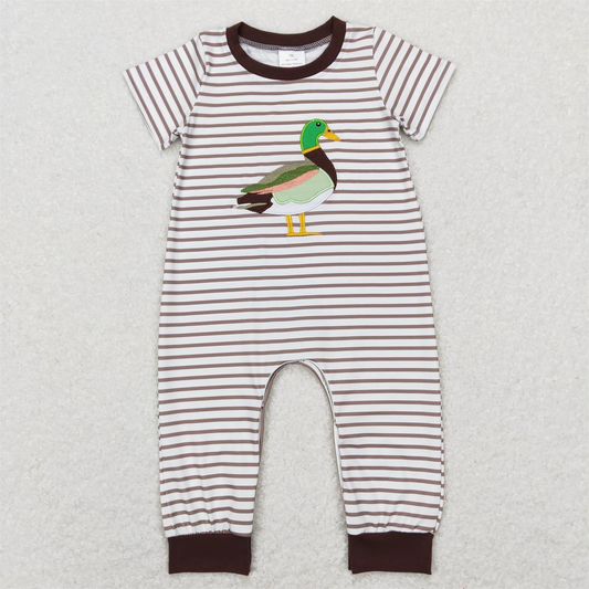 SR0517 Baby Boy Embroidery Duck Stripes Short Sleeves Romper