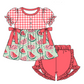 Baby Girl Short Sleeves Watermelon Plaid Sibling Romper Dress Clothes Set ( Moq 5 Each Design )11.21