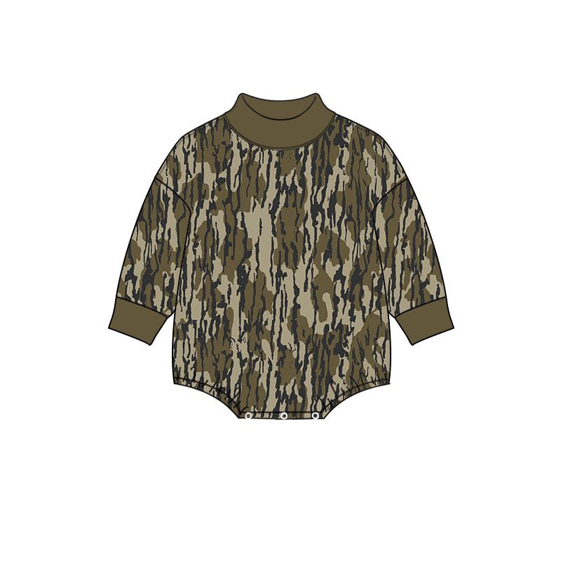 ( Moq 5 ) Preorder Baby Boys Infant Long Sleeves Olive Camo Bubble Romper Clothes