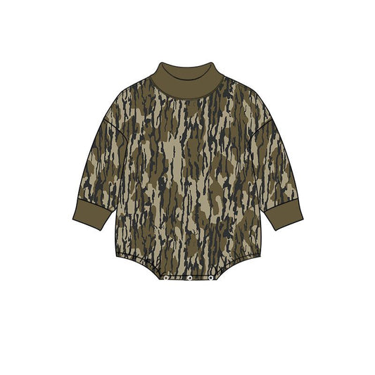 ( Moq 5 ) Preorder Baby Boys Infant Long Sleeves Olive Camo Bubble Romper Clothes