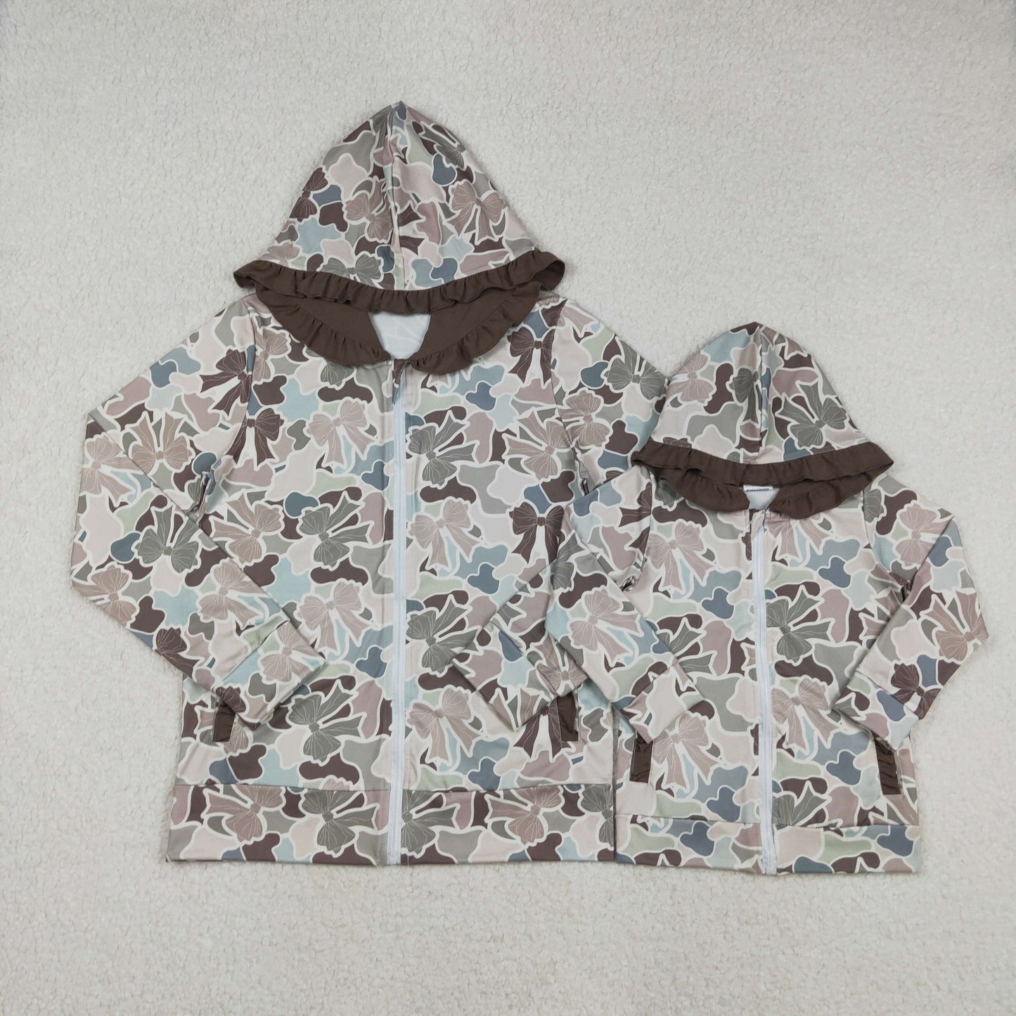 Sibling Baby Girls Adult Women Ducks Dogs Deer Camo Pockets Hoodie Zipper Cardigans Hunting Tops RTS