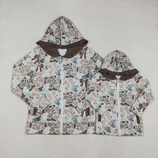 Sibling Baby Girls Adult Women Ducks Dogs Deer Camo Pockets Hoodie Zipper Cardigans Hunting Tops RTS