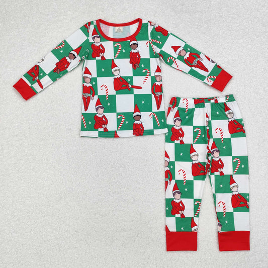 Baby Boy Long Sleeves Green Christmas Checkered Pants Pajamas Clothes Set