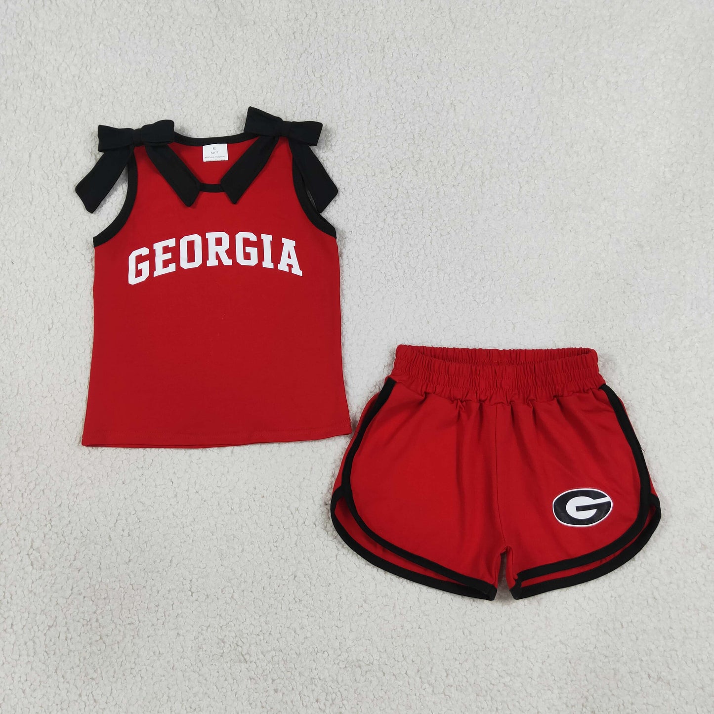 Baby Girls Kids Sleeveless Bows Cotton Shirt Shorts Red Set Cheer Team Clothes RTS